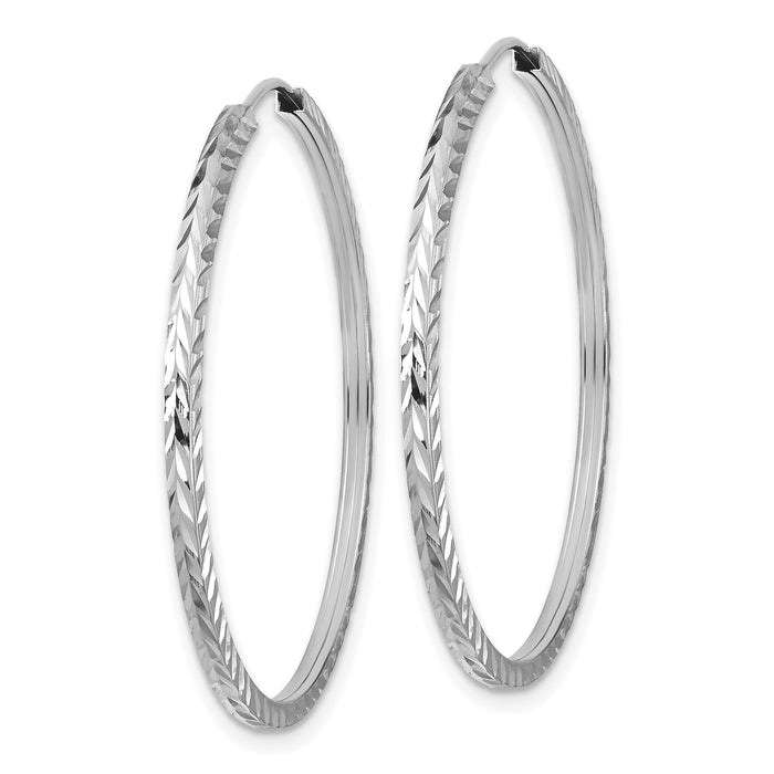 14k White Gold 1.35mm Diamond-cut Square Tube Endless Hoop Earrings-TF998W