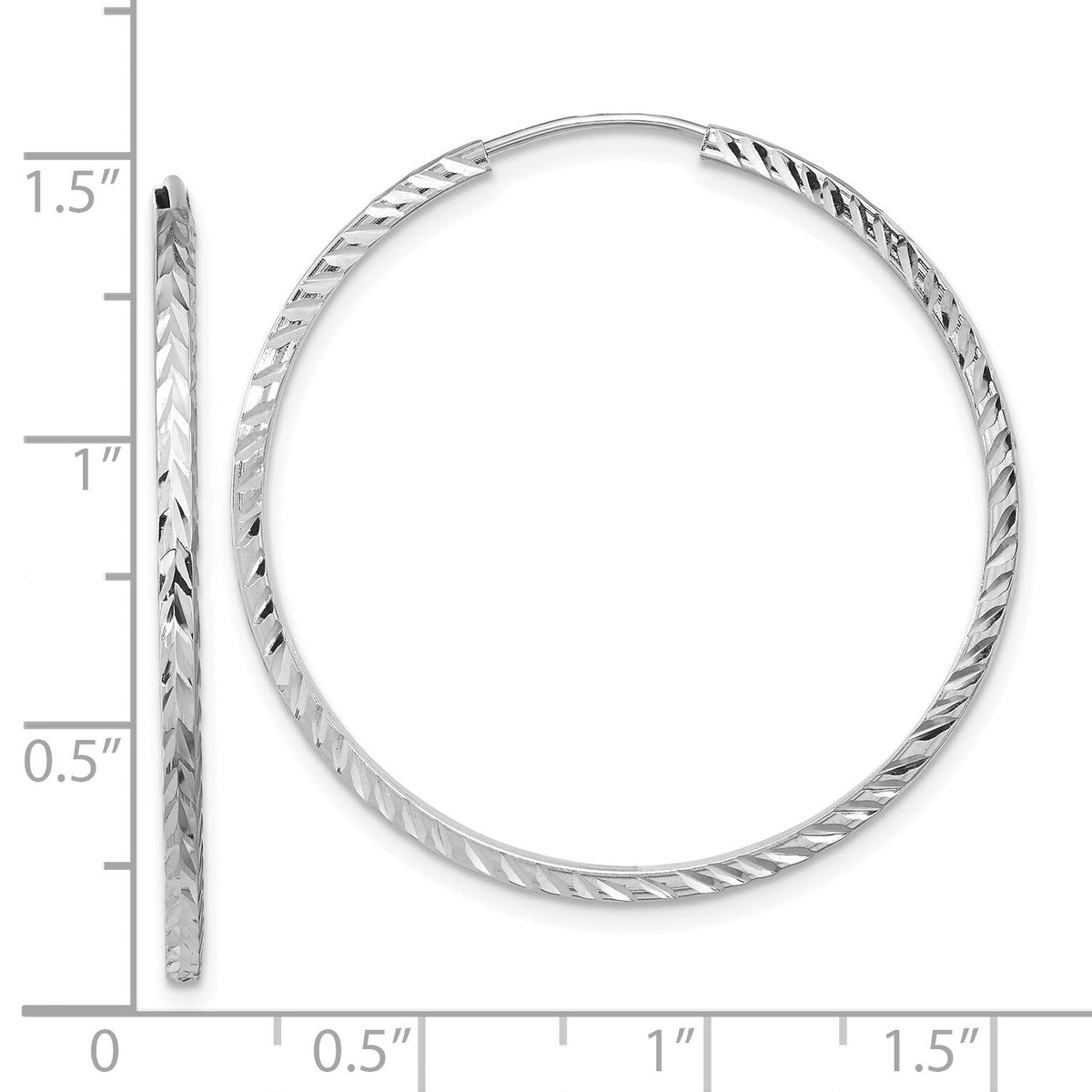 14k White Gold 1.35mm Diamond-cut Square Tube Endless Hoop Earrings-TF998W