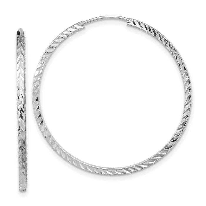 14k White Gold 1.35mm Diamond-cut Square Tube Endless Hoop Earrings-TF998W