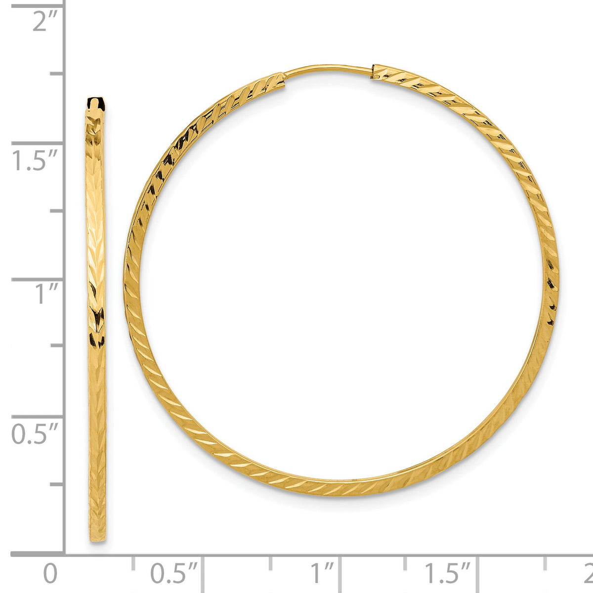 14k 1.35mm Diamond-cut Square Tube Endless Hoop Earrings-TF999