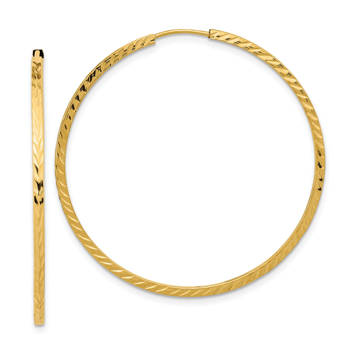 14k 1.35mm Diamond-cut Square Tube Endless Hoop Earrings-TF999
