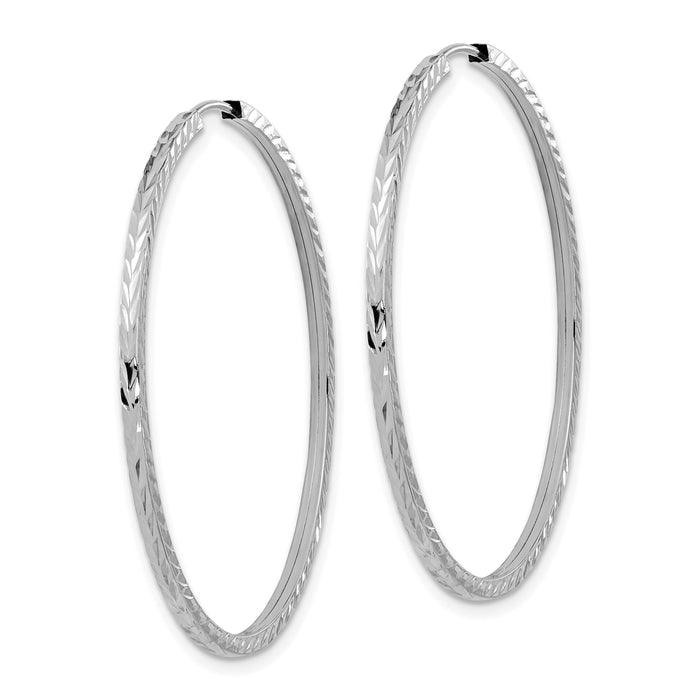 14k White Gold 1.35mm Diamond-cut Square Tube Endless Hoop Earrings-TF999W