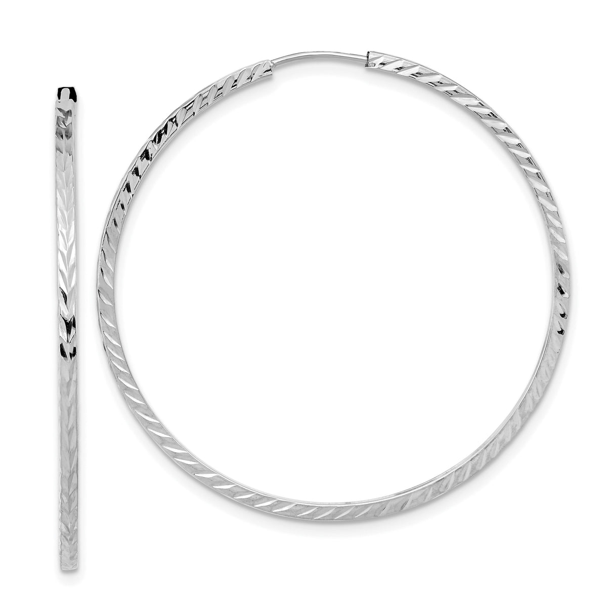 14k White Gold 1.35mm Diamond-cut Square Tube Endless Hoop Earrings-TF999W