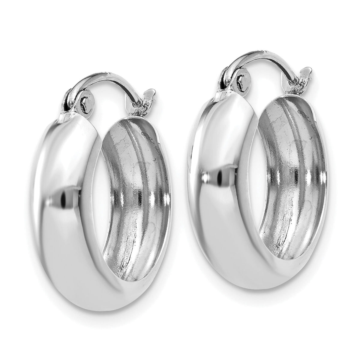 14k White Gold 4mm Round Hoop Earrings-TH276