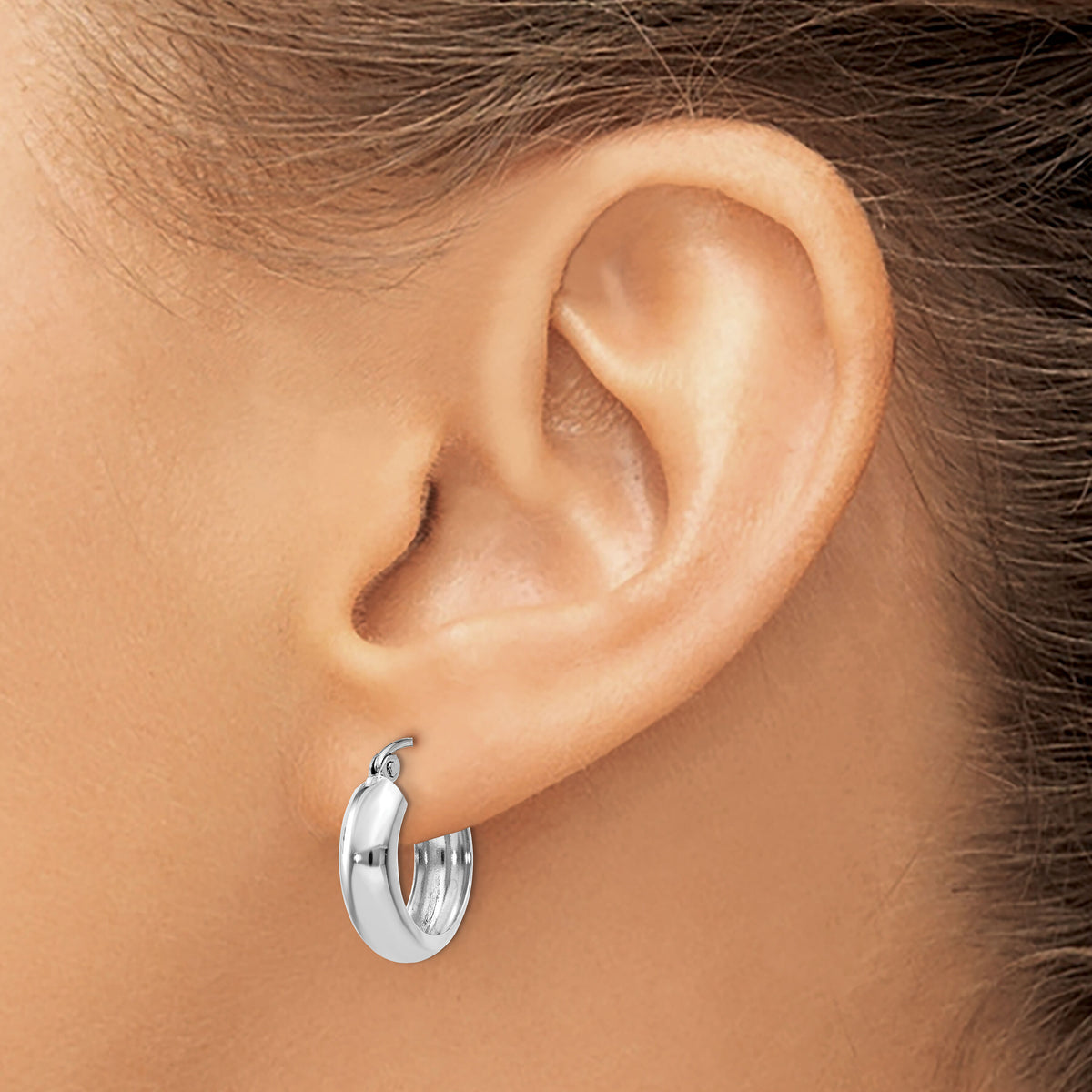 14k White Gold 4mm Round Hoop Earrings-TH276