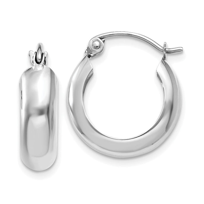 14k White Gold 4mm Round Hoop Earrings-TH276