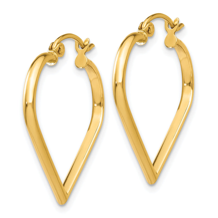 14k Polished 2mm Heart Hoop Earrings-TH287