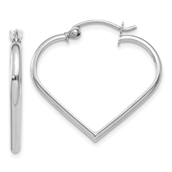 14k White Gold 2mm Heart Hoop Earrings-TH288