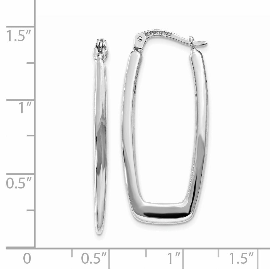 14k White Gold Polished 2.25mm Rectangle Hoop Earrings-TH291