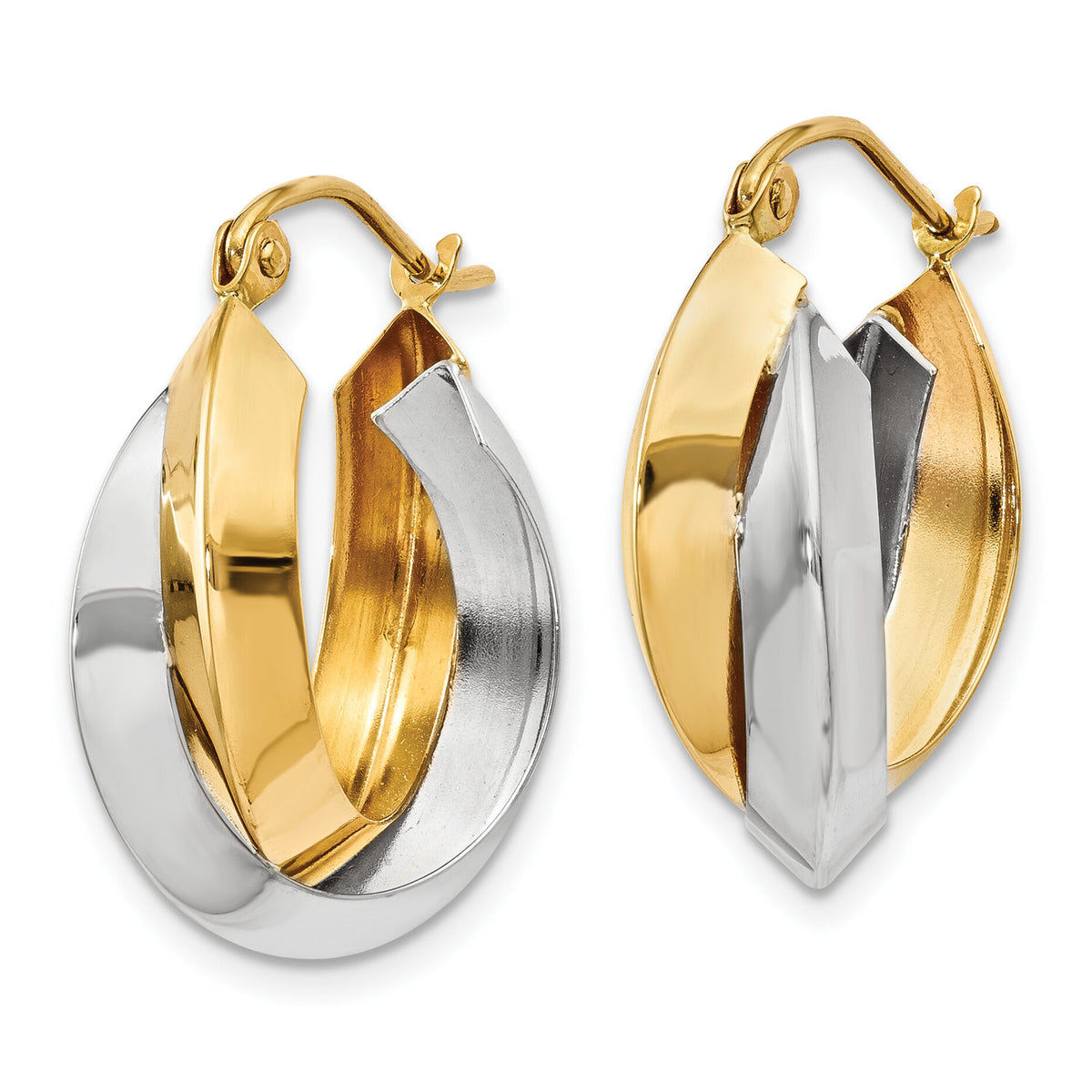 14k Two-tone Polished Knife-edge Double Hoop Earrings-TH330