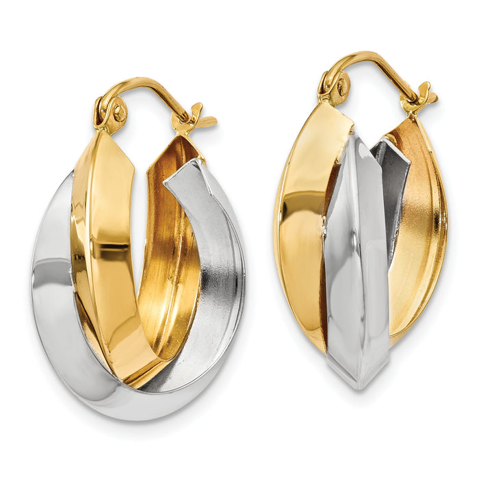 14k Two-tone Polished Knife-edge Double Hoop Earrings-TH330