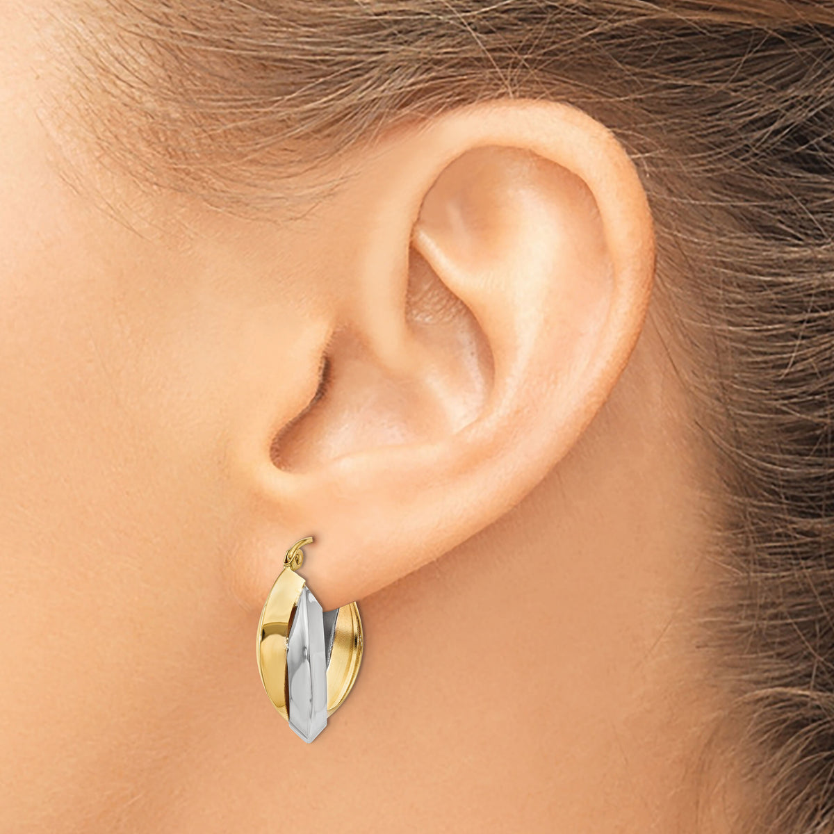 14k Two-tone Polished Knife-edge Double Hoop Earrings-TH330