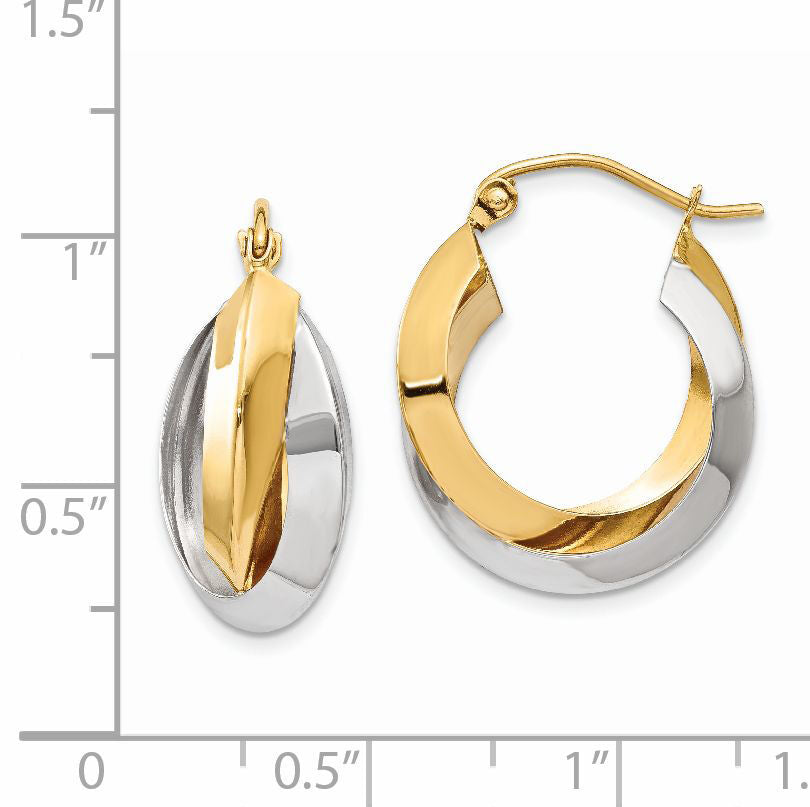 14k Two-tone Polished Knife-edge Double Hoop Earrings-TH330