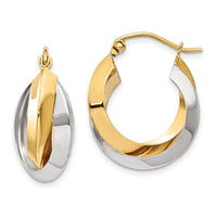 14k Two-tone Polished Knife-edge Double Hoop Earrings-TH330