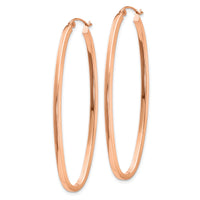 14k Rose 2mm Square Tube Oval Hoop Earrings-TH503