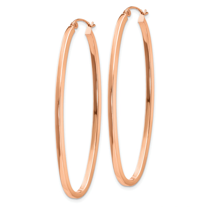 14k Rose 2mm Square Tube Oval Hoop Earrings-TH503