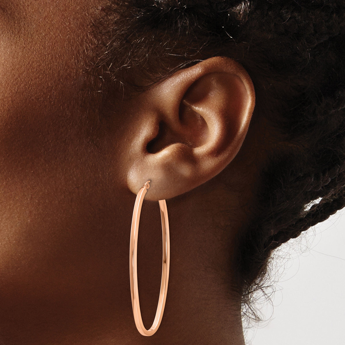 14k Rose 2mm Square Tube Oval Hoop Earrings-TH503