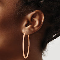 14k Rose 2mm Square Tube Oval Hoop Earrings-TH503