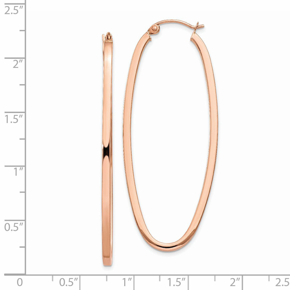 14k Rose 2mm Square Tube Oval Hoop Earrings-TH503