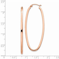 14k Rose 2mm Square Tube Oval Hoop Earrings-TH503