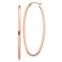 14k Rose 2mm Square Tube Oval Hoop Earrings-TH503