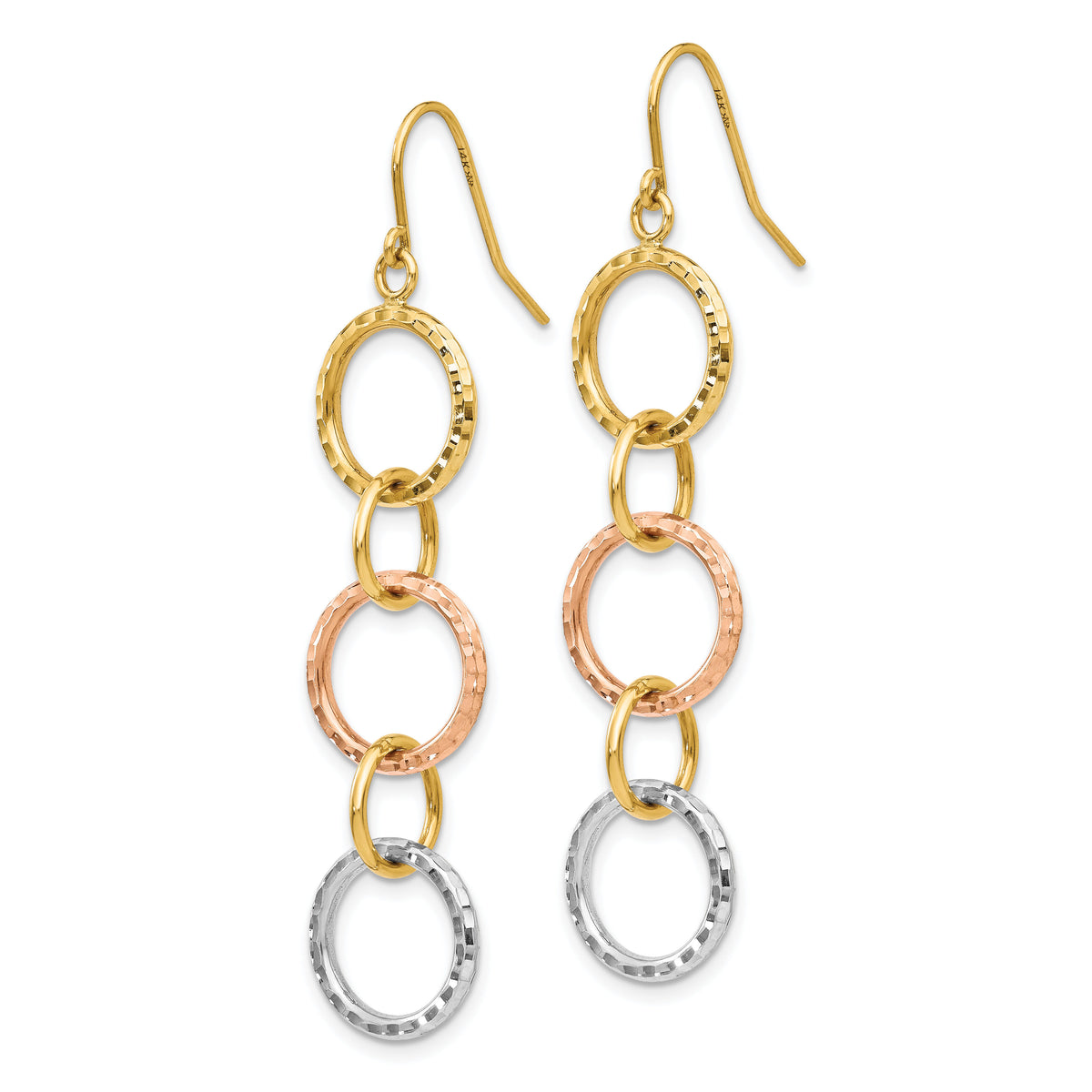14k Tri-Color Diamond Cut Circle Dangle Earrings-TH521