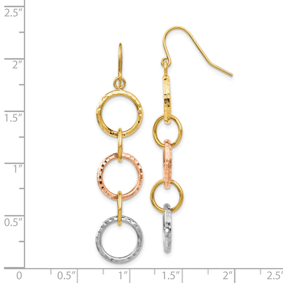 14k Tri-Color Diamond Cut Circle Dangle Earrings-TH521