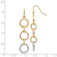 14k Tri-Color Diamond Cut Circle Dangle Earrings-TH521