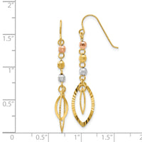 14K Tri-Color Diamond-cut Bead Oval Dangle Earrings-TH539