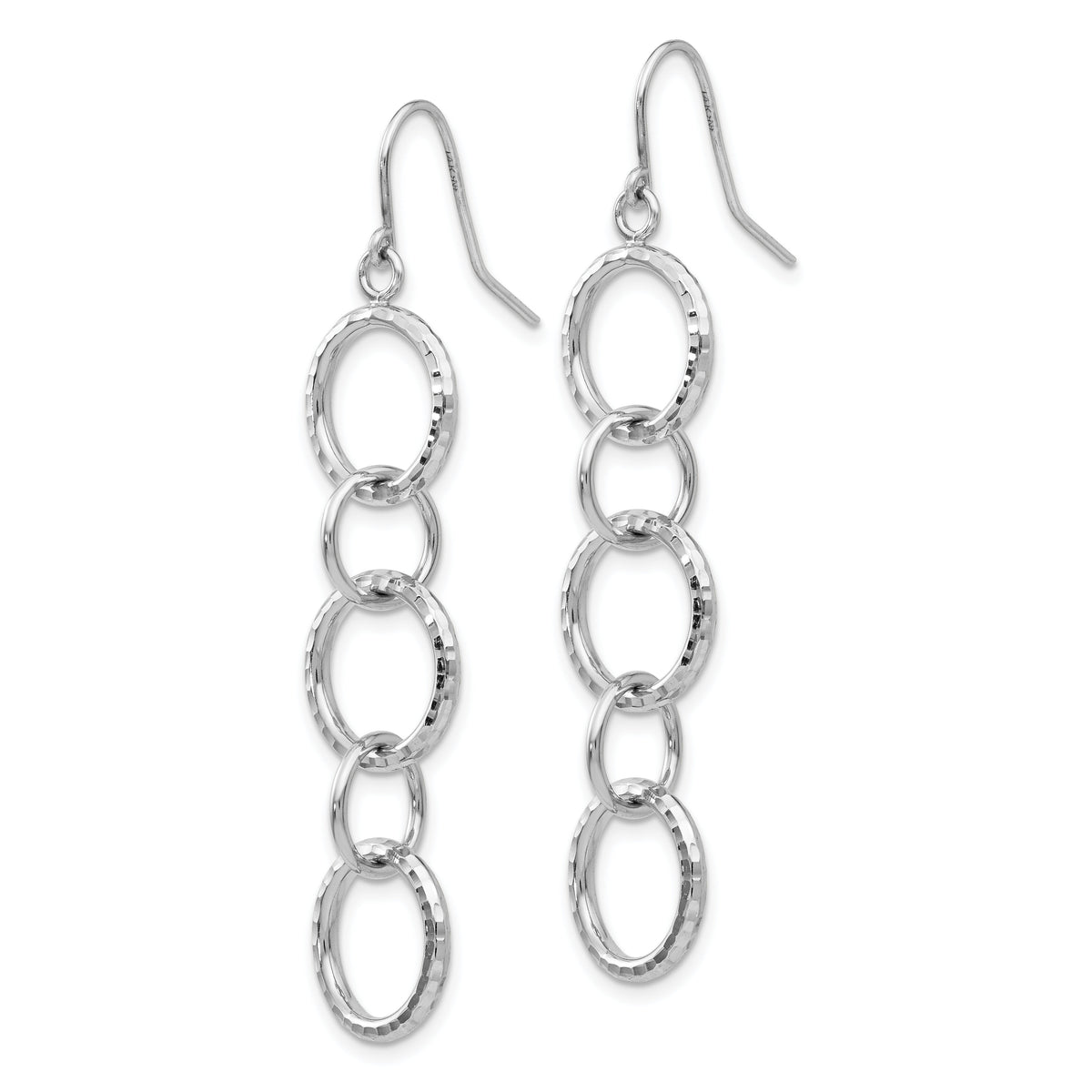 14k White Gold Diamond Cut Circle Dangle Earrings-TH543