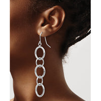 14k White Gold Diamond Cut Circle Dangle Earrings-TH543