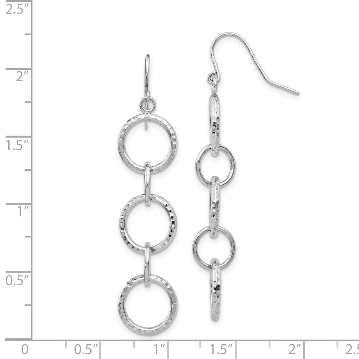 14k White Gold Diamond Cut Circle Dangle Earrings-TH543