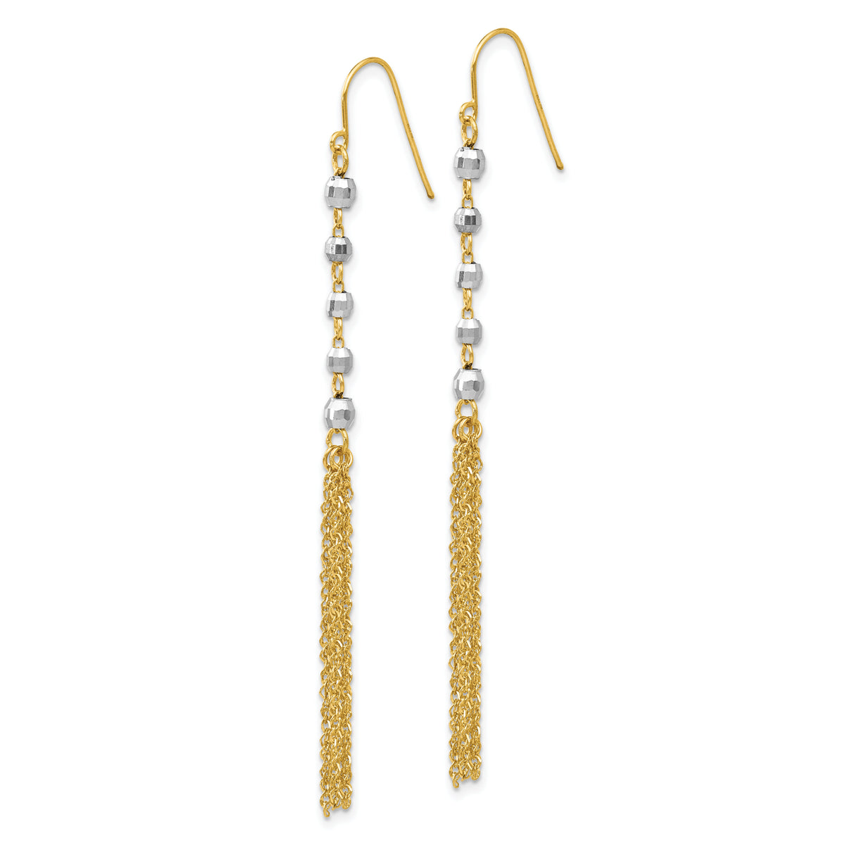 14K Two-tone Bead Tassel Earrings-TH554
