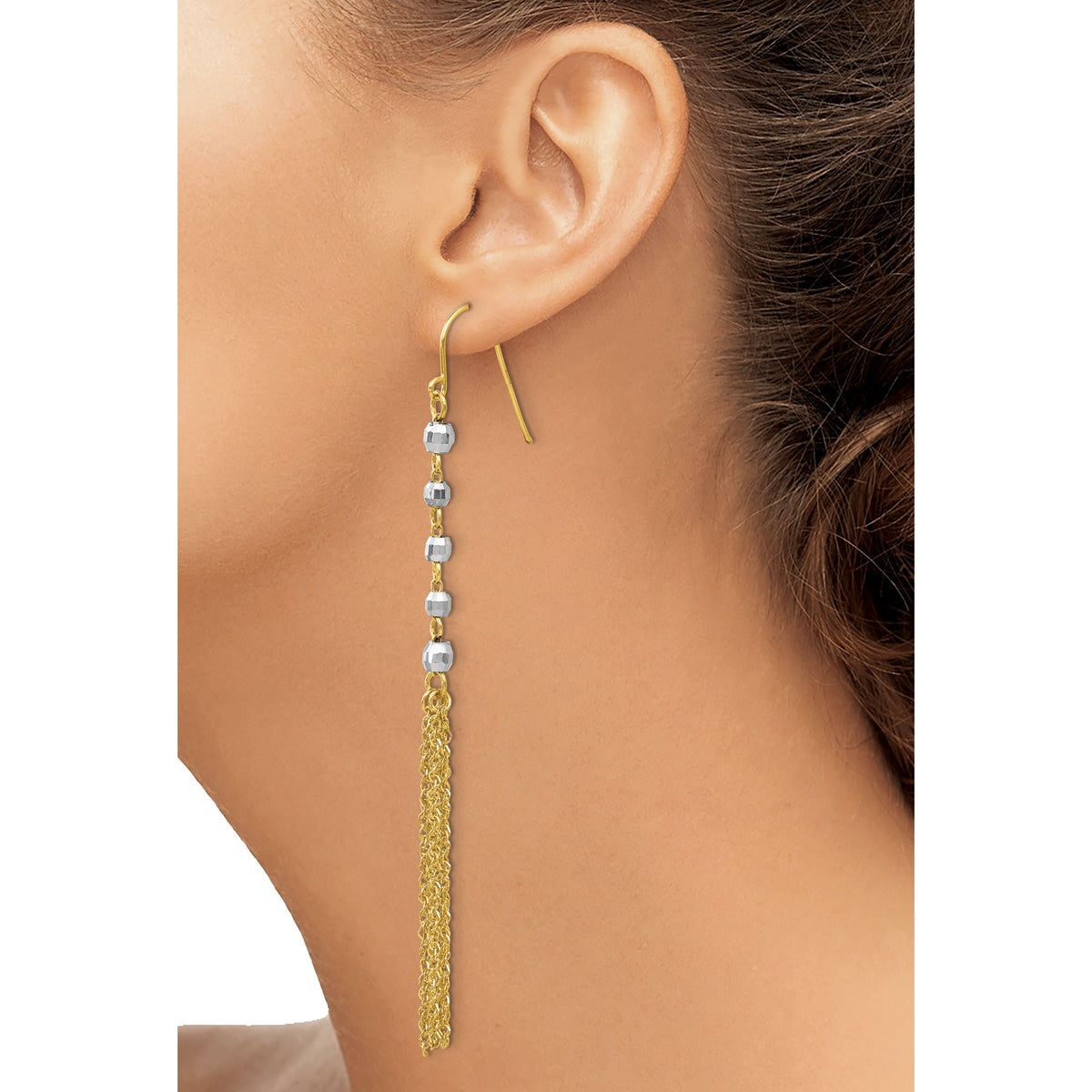 14K Two-tone Bead Tassel Earrings-TH554