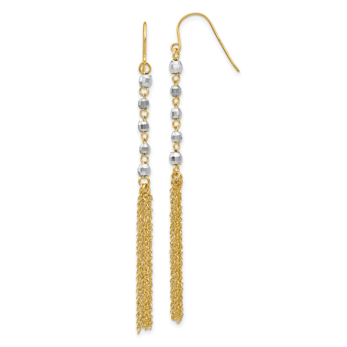 14K Two-tone Bead Tassel Earrings-TH554