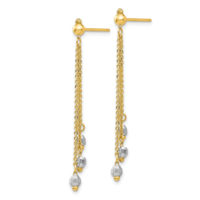 14K Two-tone Cable Chain Faceted Bead Earrings-TH555