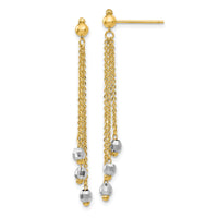 14K Two-tone Cable Chain Faceted Bead Earrings-TH555