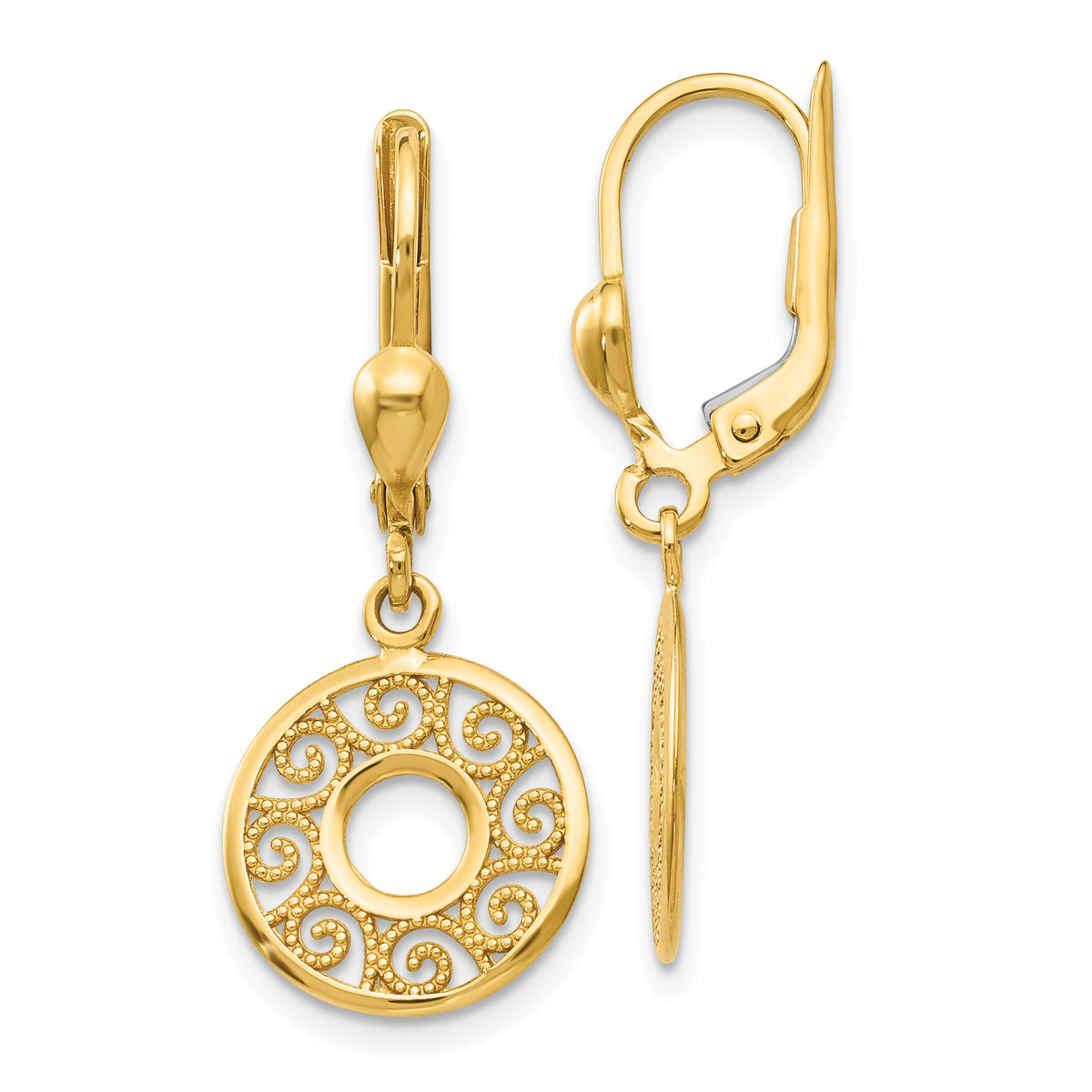 14K Leverback Filigree Earrings-TH567