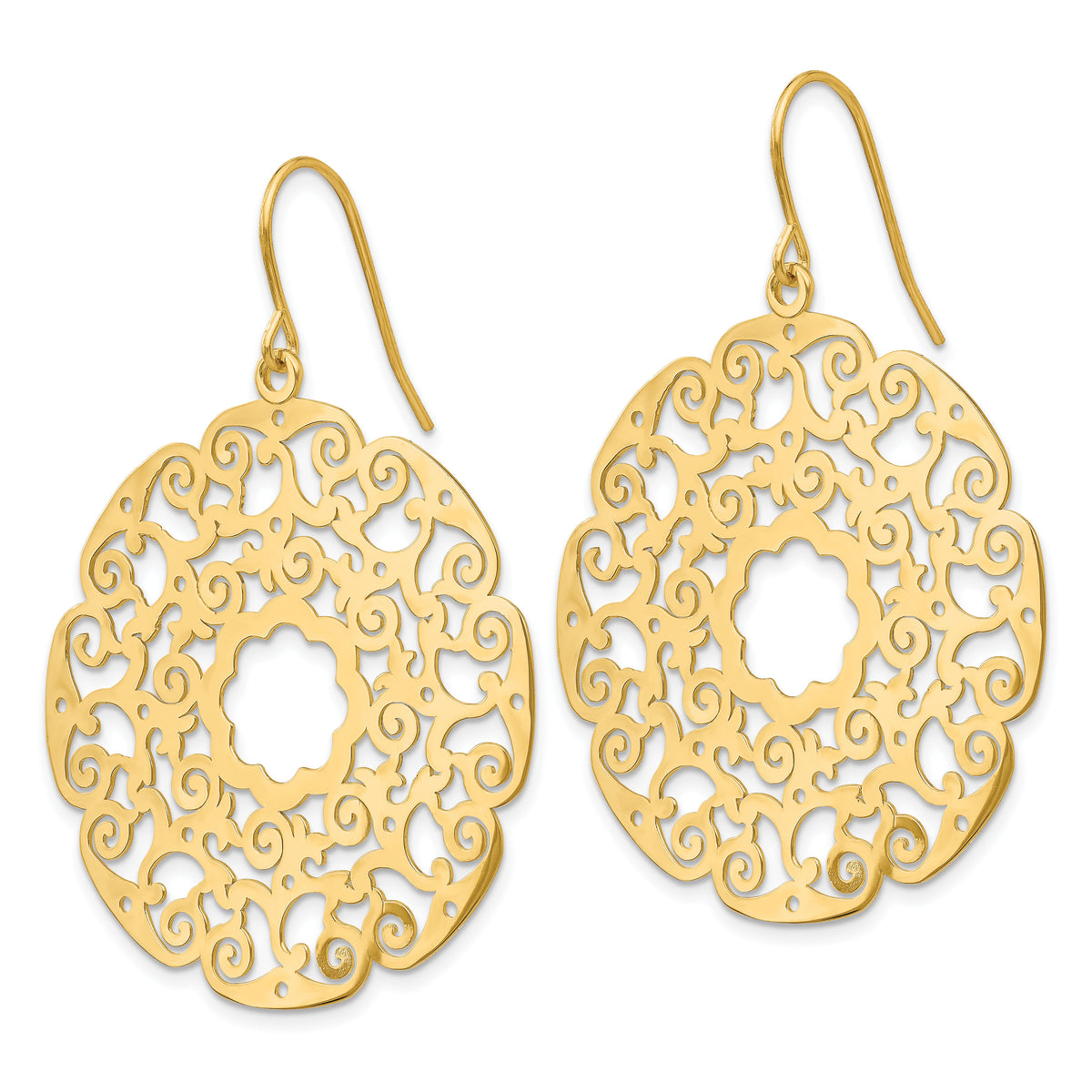 14K Fancy Lace Filigree Dangle Earrings-TH589