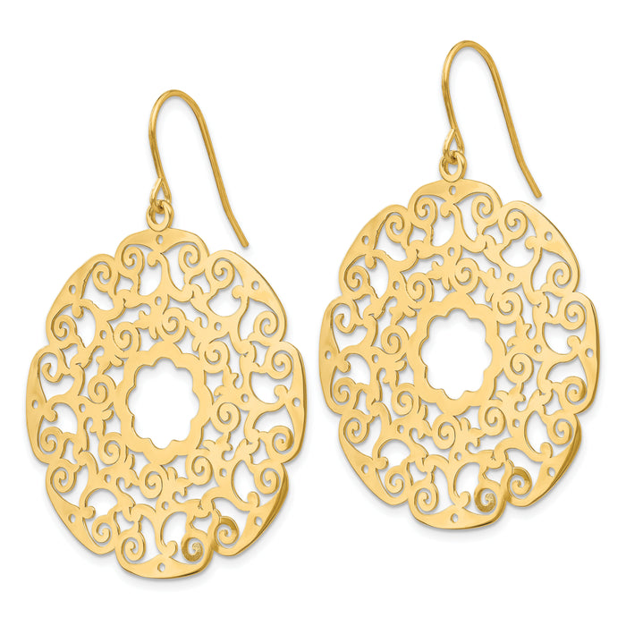 14K Fancy Lace Filigree Dangle Earrings-TH589