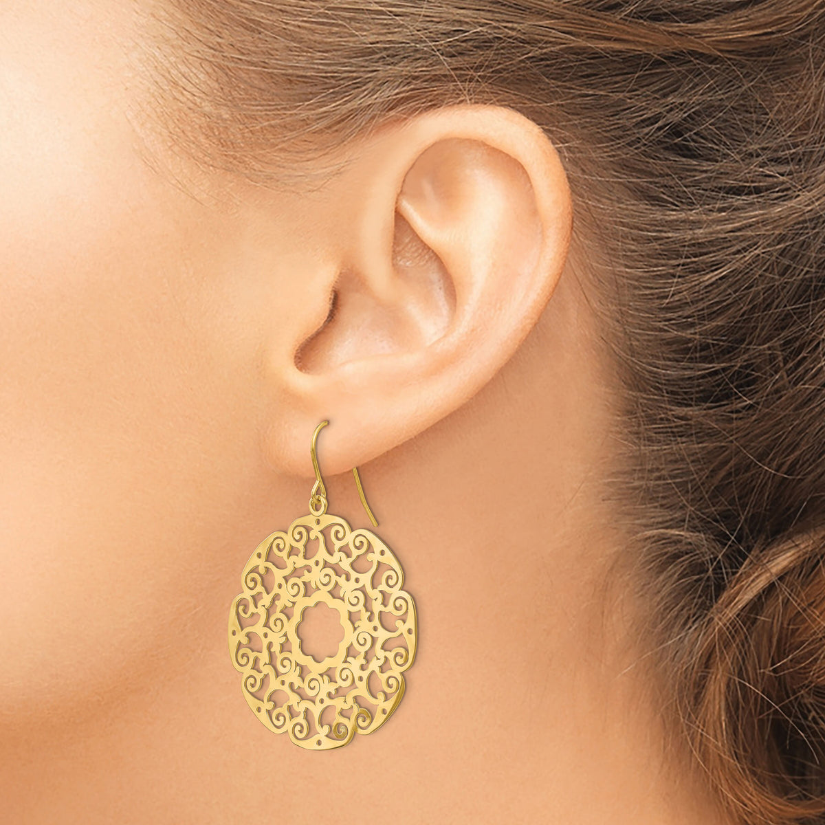 14K Fancy Lace Filigree Dangle Earrings-TH589