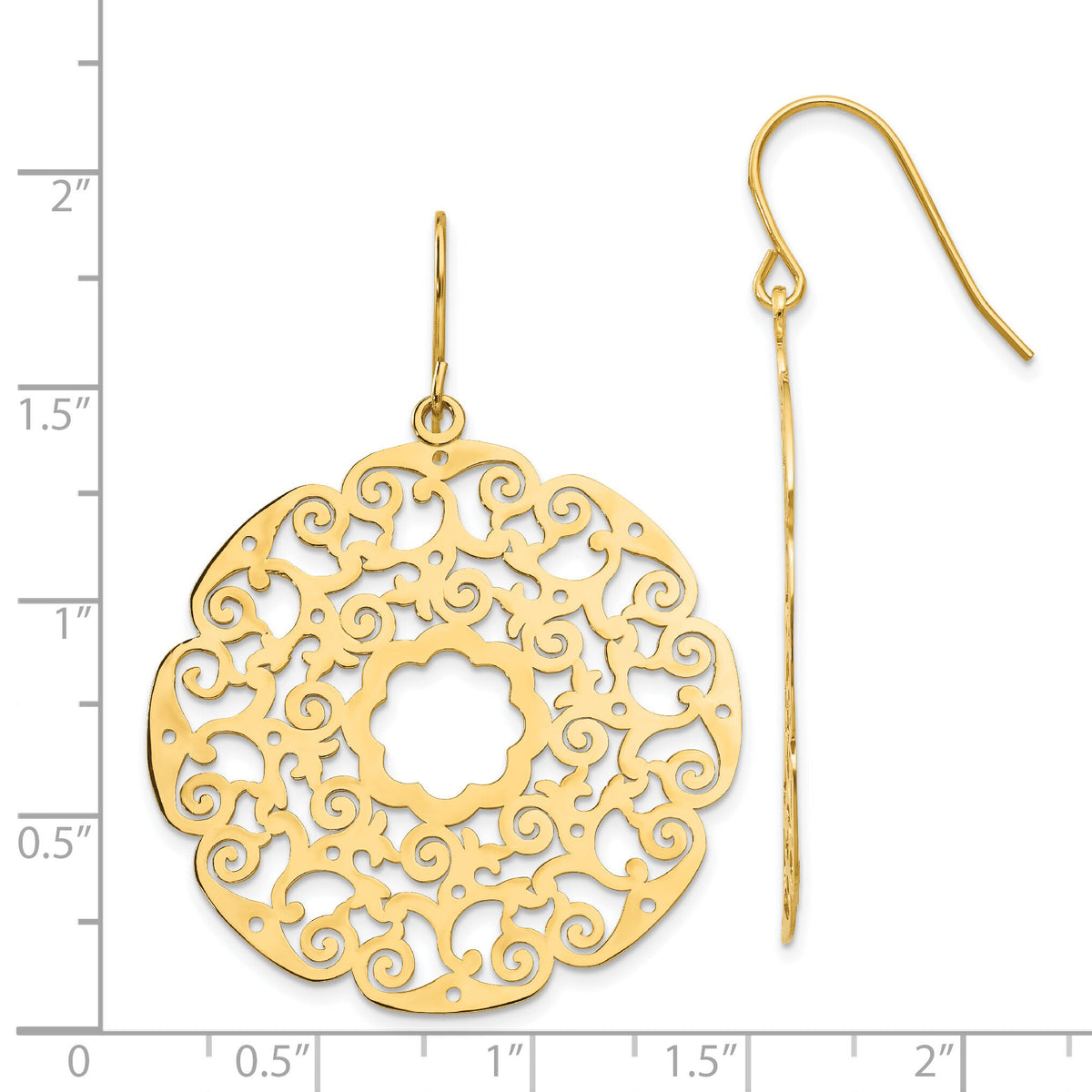 14K Fancy Lace Filigree Dangle Earrings-TH589