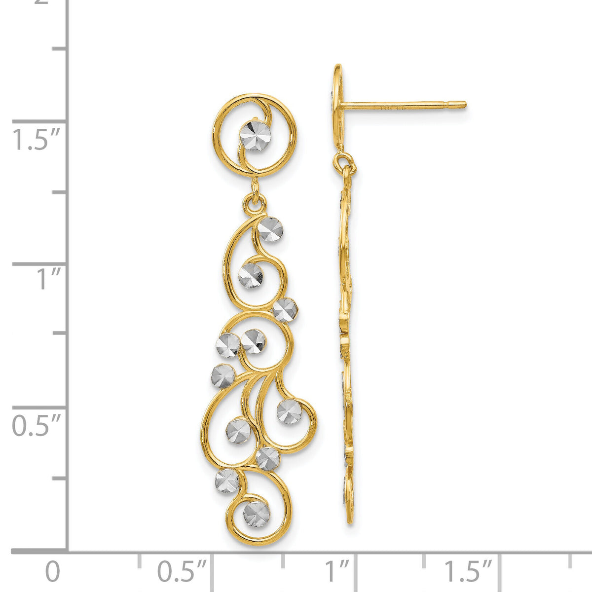 14k and Rhodium Filigree Dangle Earrings-TH591