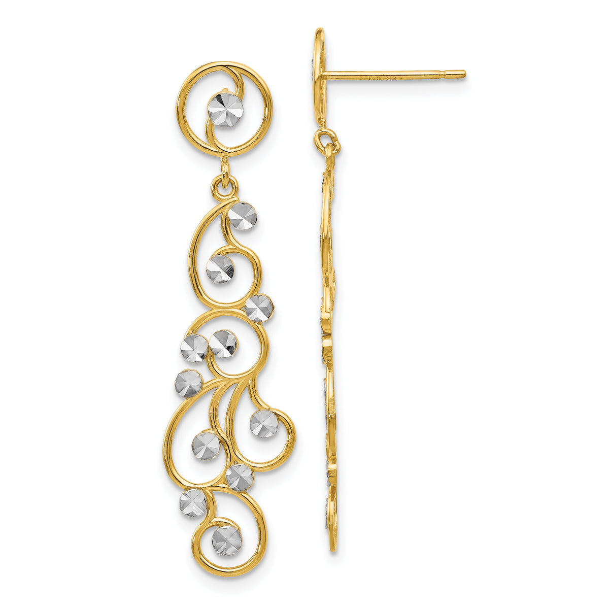 14k and Rhodium Filigree Dangle Earrings-TH591