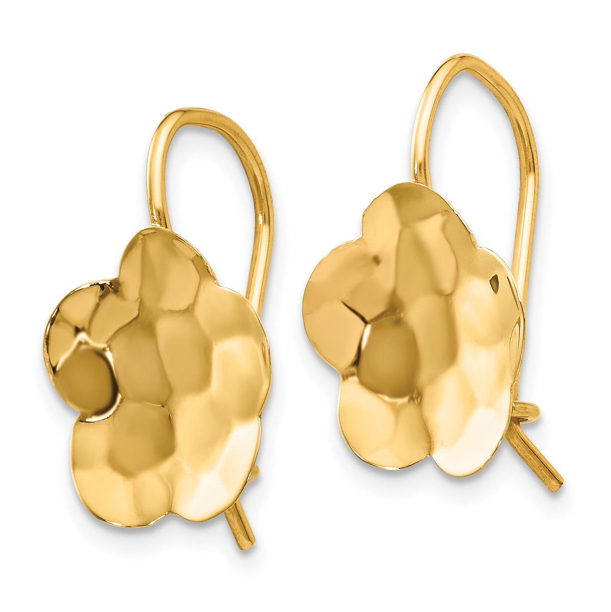 14k Concave Hammered Flower Disc Earrings-TH647