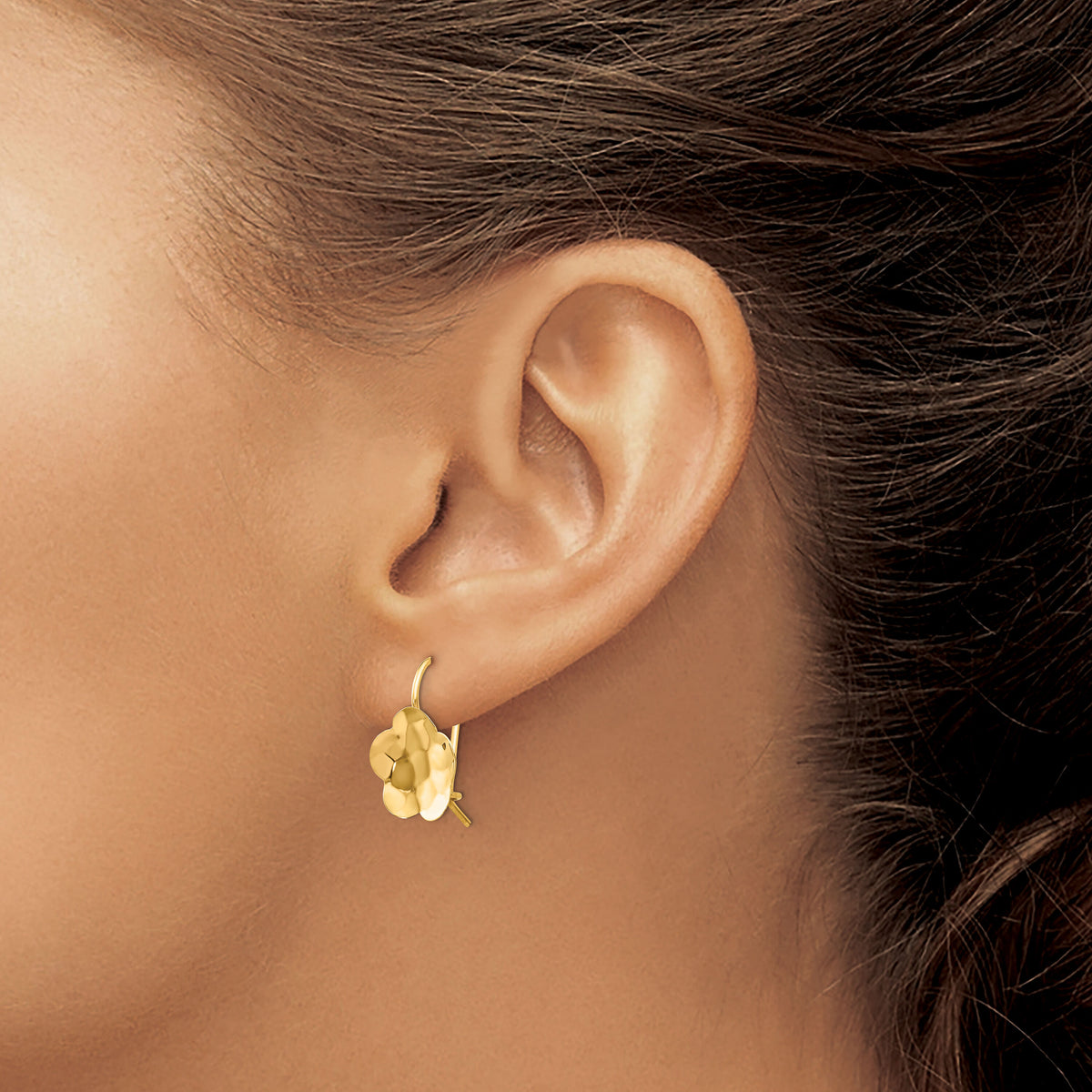 14k Concave Hammered Flower Disc Earrings-TH647