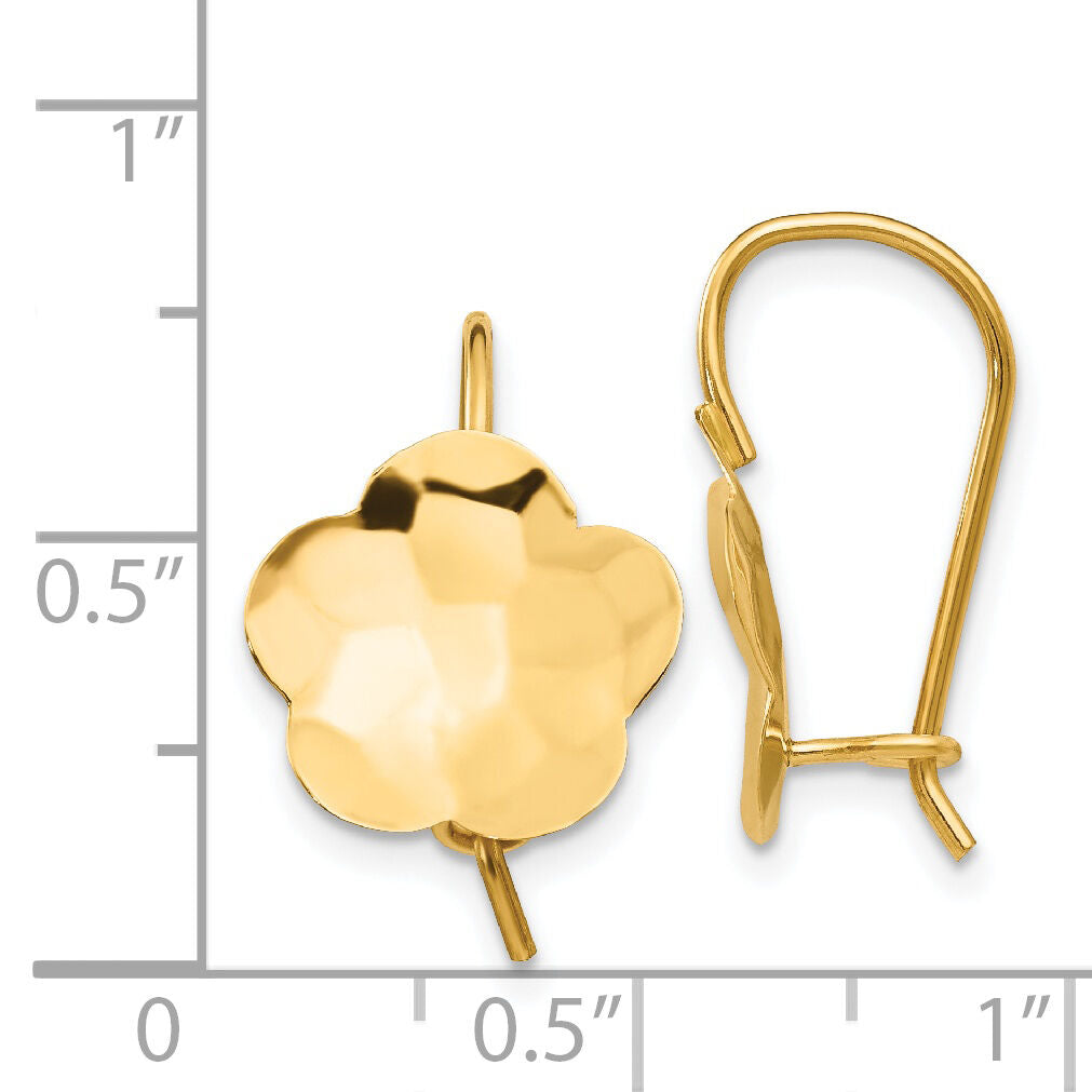 14k Concave Hammered Flower Disc Earrings-TH647