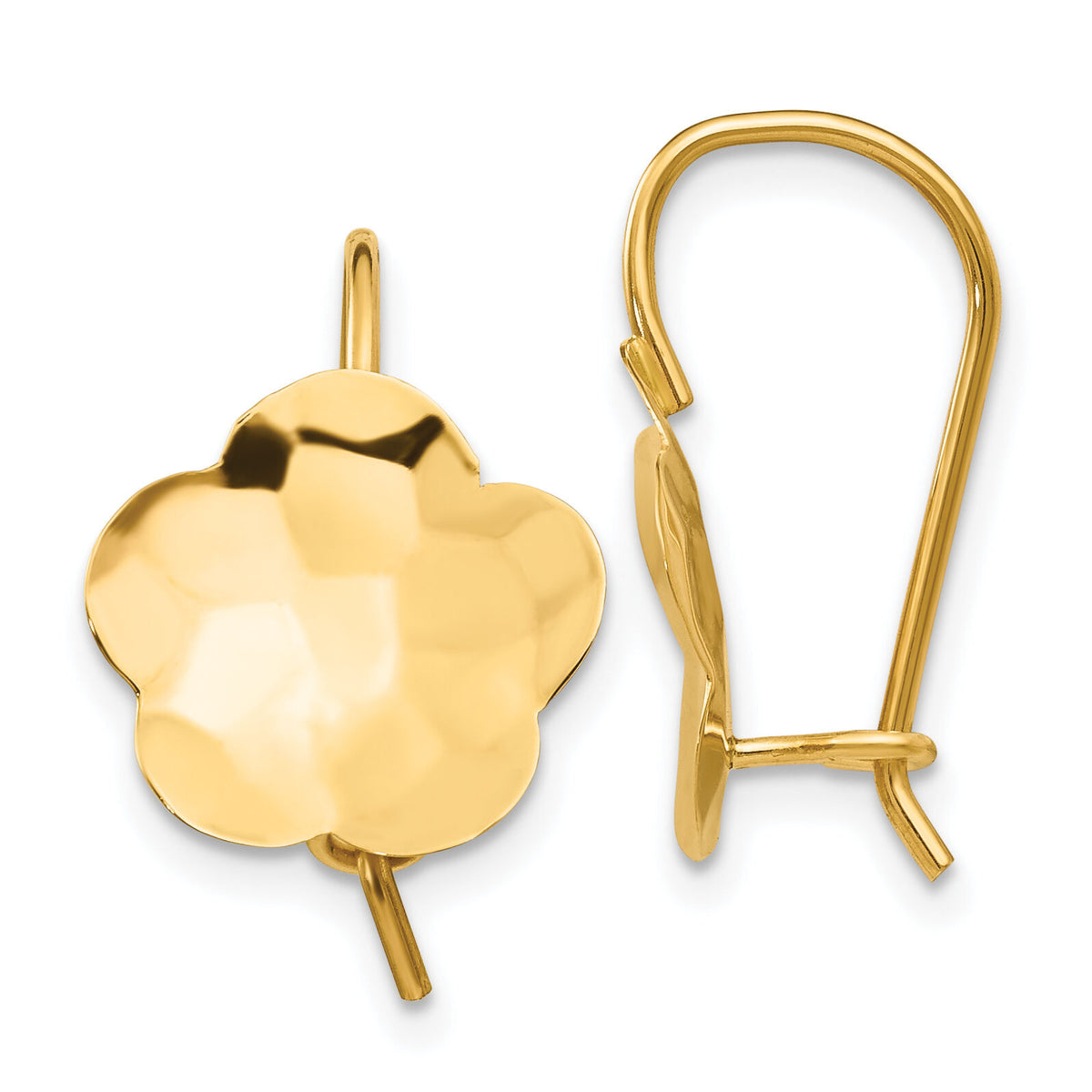 14k Concave Hammered Flower Disc Earrings-TH647