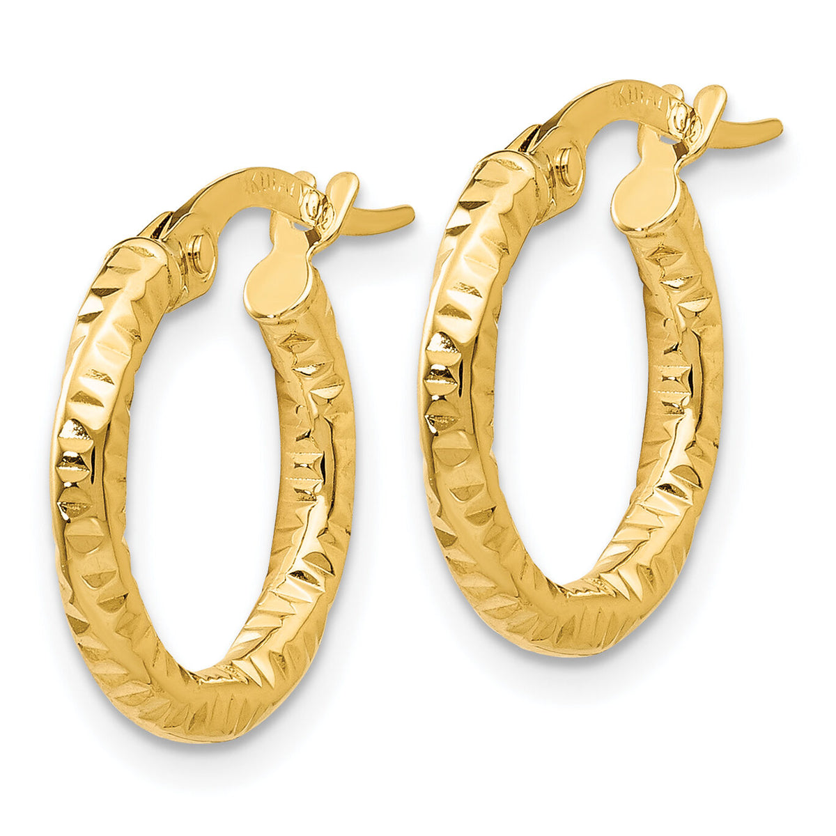 14K Polished and Textured Hoop Earrings-TH669