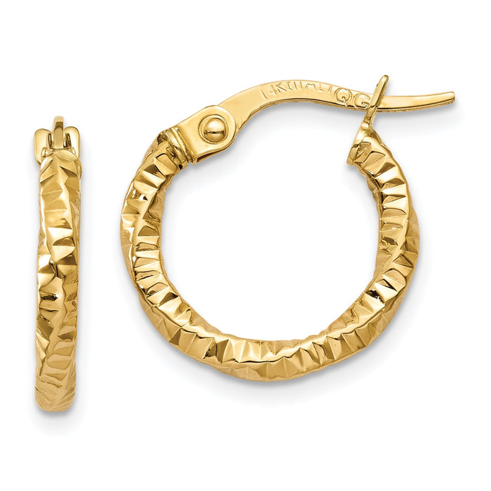 14K Polished and Textured Hoop Earrings-TH669